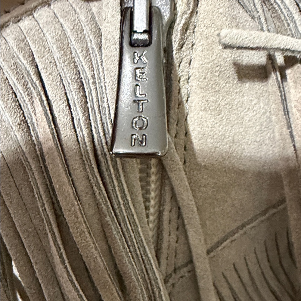Kelton Suede leather beige fringe tall boots size 37 Made in Italy - Picture 14 of 14
